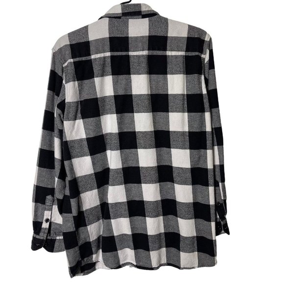Koman Mens M Black and White Plaid Flannel Shirt Long Sleeve Button Chest Pocket - Picture 9 of 12